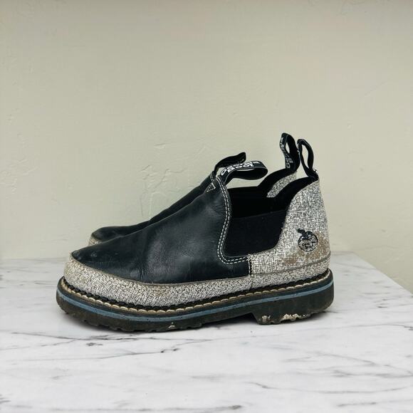 Georgia Boot Romeo Black Blue Leather Slip On Bootie Womens Size 7 - Picture 1 of 10